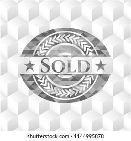Sold realistic grey emblem with cube white background
