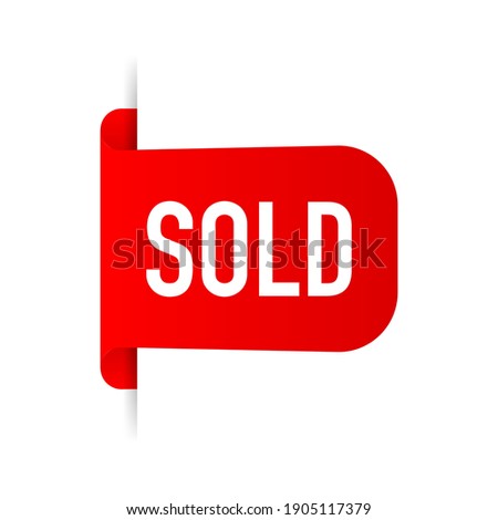 Sold red label on white background. Vector illustration.