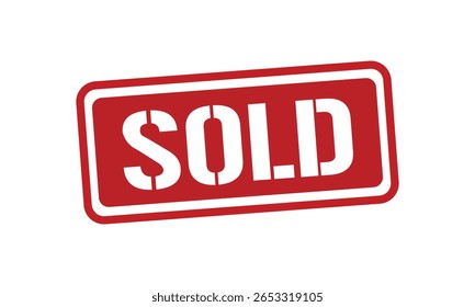 VENDIDO Vector de texto de sello rojo, sello de goma