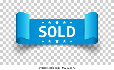 Sold ribbon vector icon. Discount, sale sticker label on isolated background.