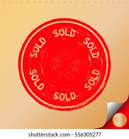 SOLD. Rubber Stamp with red color have porous and rough on gold paper. For make a mark or design your product using a stamp or seal. Easy to change color.