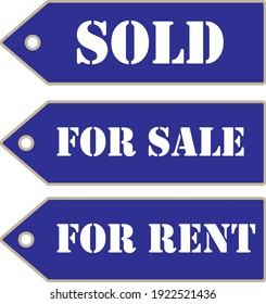 sold, for sale and for rent label vector design