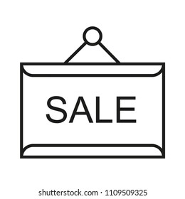 Sold sign board flat vector line icon isolated. Real estate sold home building. Rental open advertising illustration design. Wooden notice stamp vacancy tag. Concept blank agent offer. 