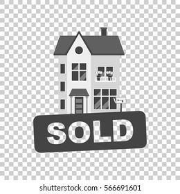 Sold sign with house. Home for rental. Vector illustration in flat style.