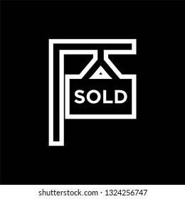 Sold sign icon vector - on a black background