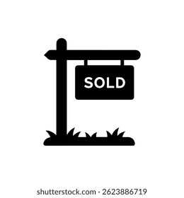 Ícone de Poste de Gramado de Propriedade de Sold Sign on - Preto Preenchido