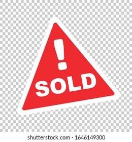 Se ha vendido el signo en forma plana rectangular en rojo con borde blanco. icono vendido para el diseño del sitio web, logotipo, aplicación, UI. señal vendida.
