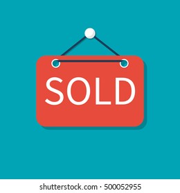 Sold sign. For Sale real estate. Vector illustration flat design. Isolated on background.