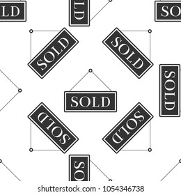 Sold sign seamless pattern on white background. Sold sticker. Sold signboard. Flat design. Vector Illustration
