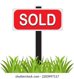 Sold Sign Vector Illustrasi. Sold icon text isolated on a white background. Vector Illustration.