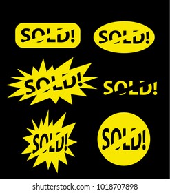 Sold splattered grunge vector. Yellow sold out label stamp icon set, vector sign, illustration