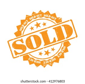 sold stamp on a white, vector illustration