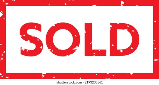 Sold stamp, red button, vector on white background