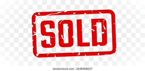 Sold stamp red ink rectangle grunge style. Vector illustration