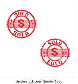 Conjunto de sello vendido. Incluye un sello de oficina de goma grunge y una versión limpia y sólida. Perfecto para negocios, documentos y proyectos creativos. Archivo EPS de Vector.