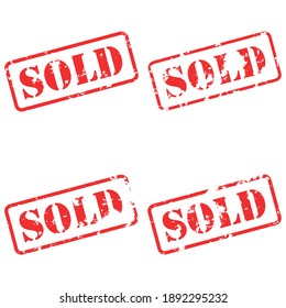 Sold stamp set. Red grungy design element collection. Vector illustration isolated on white background.