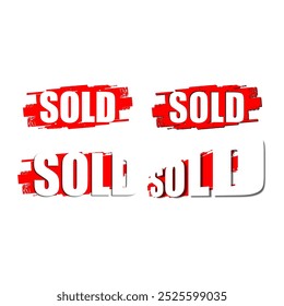 sold stamps red paint design vector set