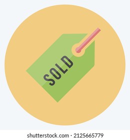 Sold Tag Icon in trendy flat style isolated on soft blue background