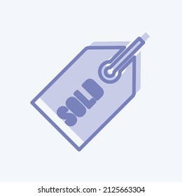 Sold Tag Icon in trendy two tone style isolated on soft blue background