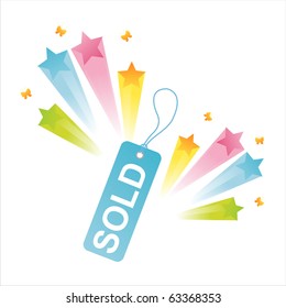 sold tag with star splash