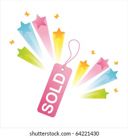sold tag with star splash