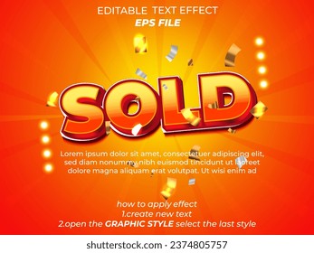 sold text effect with orange graphic style and editable. vector template