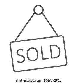 Sold thin line icon, real estate and home, sale sign vector graphics, a linear pattern on a white background, eps 10.