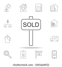 Sold vector icon, sold out symbol. Set of sale real estate element icons. Premium quality graphic design. Signs, outline symbols collection icon for websites, web design, mobile on white background