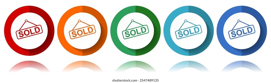 Verkaufte Vektorsymbole, flaches Symbol-Set für Logo-Design, Webdesign und mobile Anwendungen, bunte Web-Button-Kollektion in Folge 10