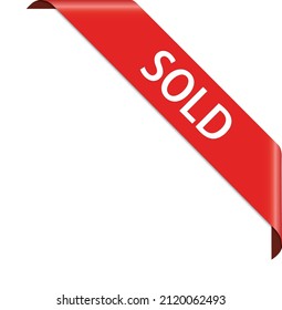 SOLD - ilustración vectorial de la bandera de la cinta roja de la esquina sobre fondo blanco