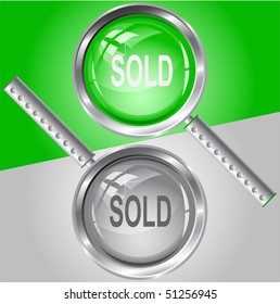 Sold. Vector magnifying glass.