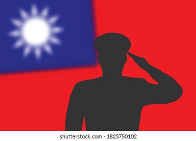 Silueta de sol sobre fondo borroso con bandera taiwanesa. Plantilla para el día conmemorativo