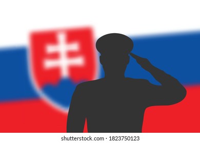 Solder silhouette on blur background with Slovakia flag. Template for memorial day