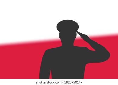 Solder silhouette on blur background with Poland flag. Template for memorial day