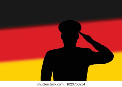 Solder silhouette on blur background with Germany flag. Template for memorial day