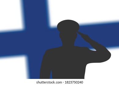 Solder silhouette on blur background with Finland flag. Template for memorial day