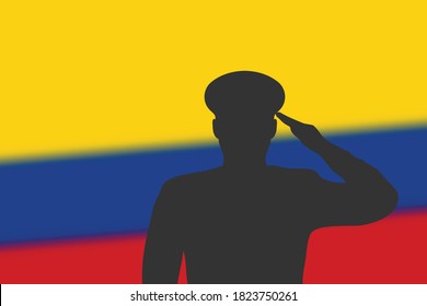 Solder silhouette on blur background with Colombia flag. Template for memorial day