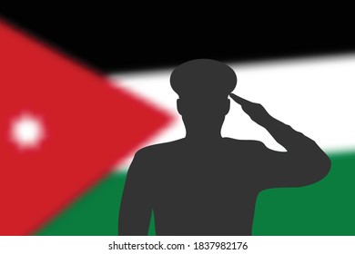 Solder silhouette on blur background with Jordan flag. Template for memorial day