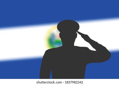 Solder silhouette on blur background with El Salvador flag. Template for memorial day