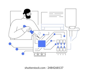 Soldering circuit boards abstract concept vector illustration. Process of electronic devices manufacturing, light industry, modern technology and innovation, circuit boards abstract metaphor.