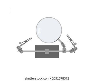 Soldering holder. Fixtures with magnifying glass for electronics repair