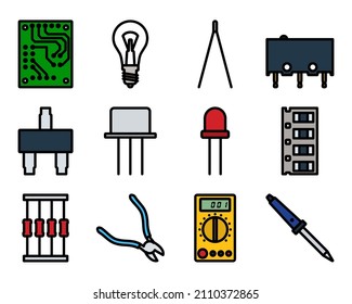 Soldering Icon Set. Editable Bold Outline With Color Fill Design. Vector Illustration.
