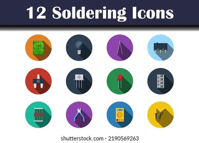 Soldering Icon Set. Flat Design With Long Shadow. Vector illustration.