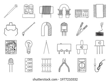 Soldering Icon Set. Hand Drawn Doodle Sketch Design. Vector Illustration.