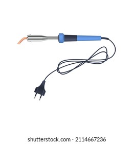 Soldering iron with curved tip. Electronics soldering tool isolated on white background. Vector illustration.
