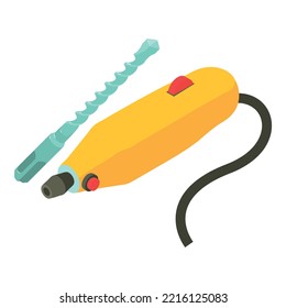 Soldering iron icon isometric vector. Repair tool and metal hammer drill bit. Electric tool, construction and repair work