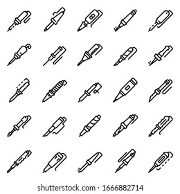 Soldering iron icons set. Outline set of soldering iron vector icons for web design isolated on white background