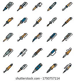 Soldering iron icons set. Outline set of soldering iron vector icons for web design isolated on white background