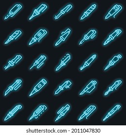 Soldering iron icons set. Outline set of soldering iron vector icons neon color on black