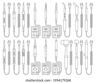 Soldering iron isolated outline set icon. Vector illustration solder on white background. Vector outline set icon soldering iron.